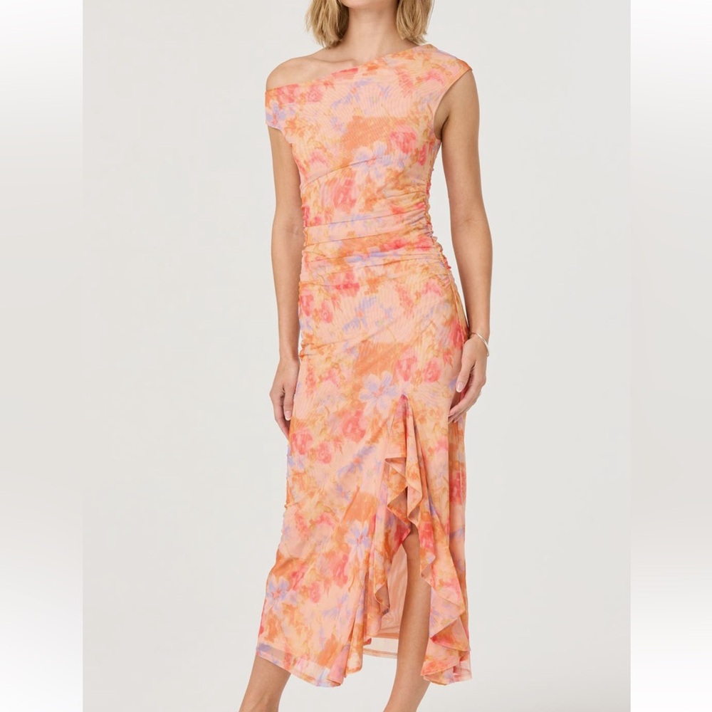 ASTR The Label Ruched One Shoulder Maxi Dress